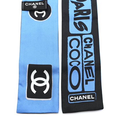 Chanel Silk CC Coco 31 Slim Bandeau Scarf Blue Black 3 of 3