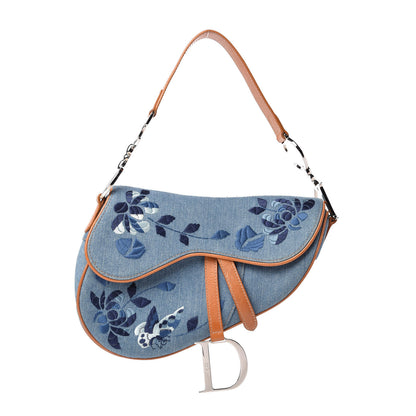 Christian Dior Denim Embroidered Saddle Bag Blue 1 of 10