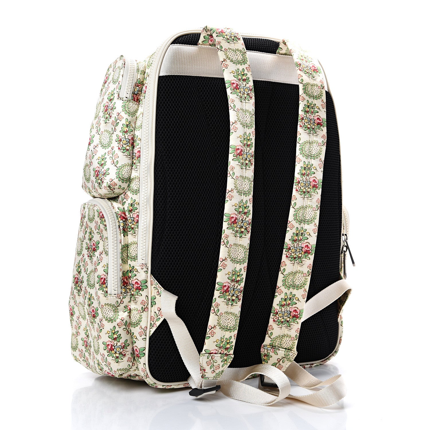 Gucci X MLB Satin Floral Print NY Yankees Patch Backpack Ivory Green 2 of 10