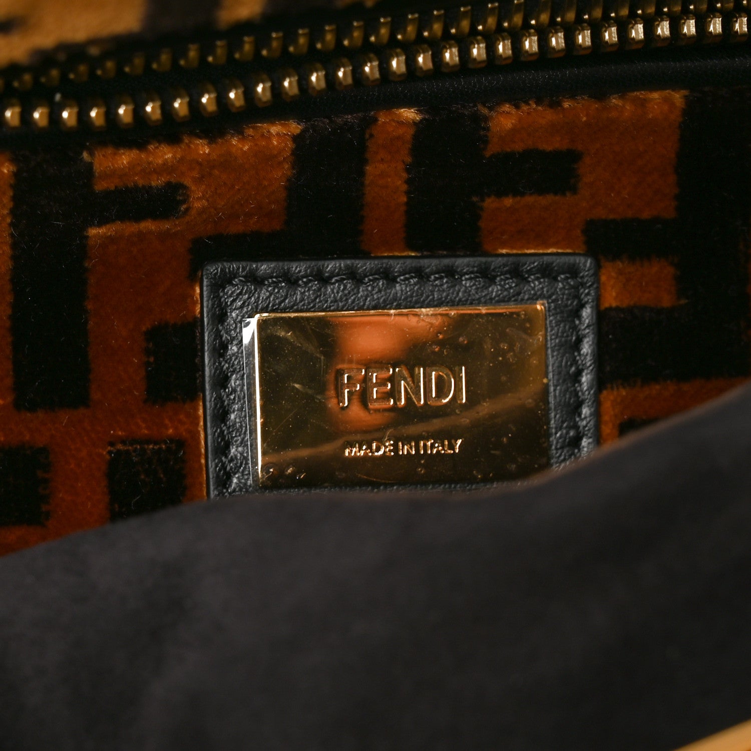 Fendi Mink Velvet Vitello Seta Inlaid Medium Peekaboo Iconic Satchel Tobacco Moro Black 5 of 9