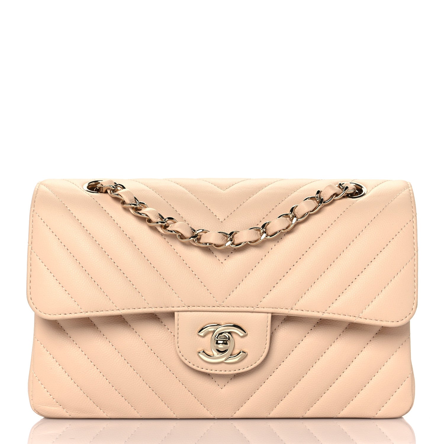 Chanel Caviar Chevron Quilted Small Double Flap Beige 1 of 12