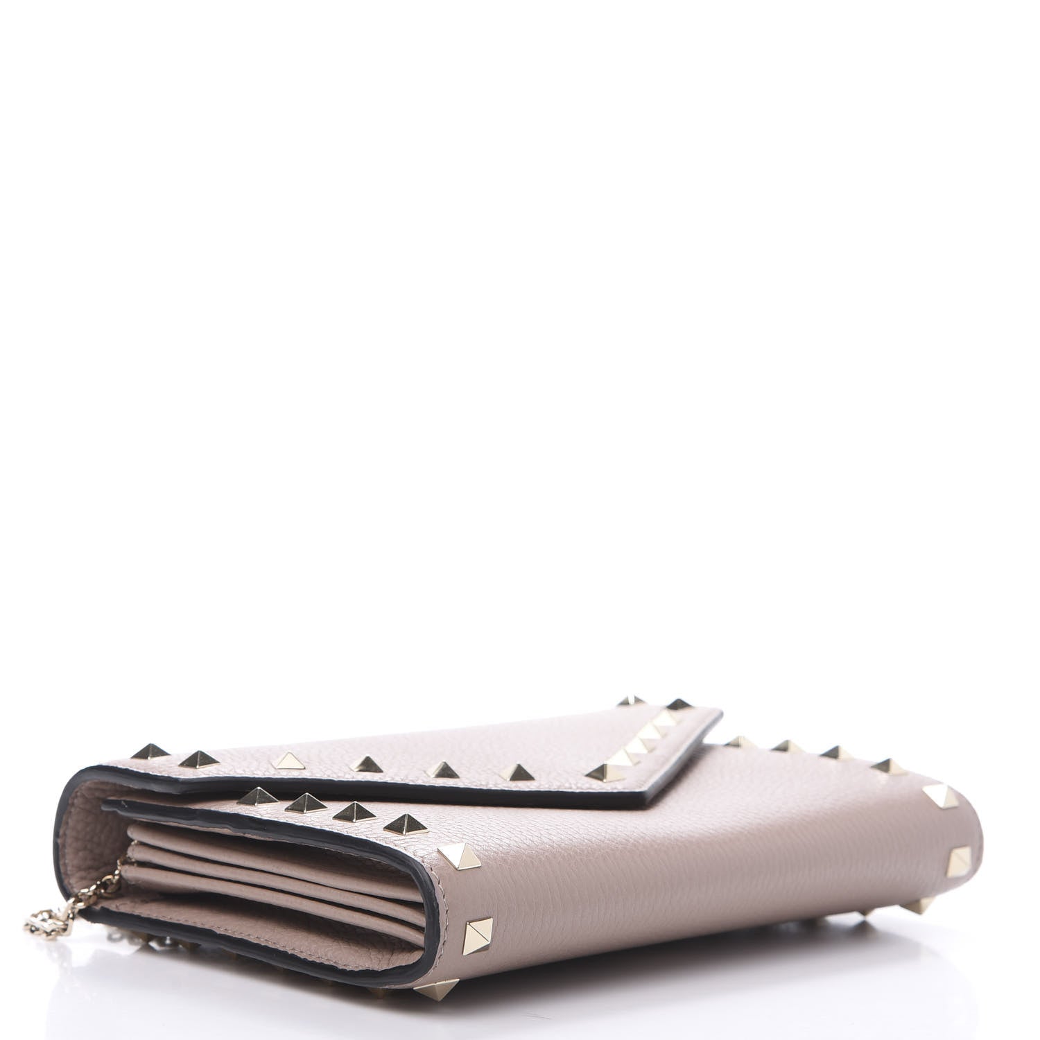 Valentino Garavani Pebbled Calfskin Rockstud Envelope Wallet on Chain Poudre 4 of 12