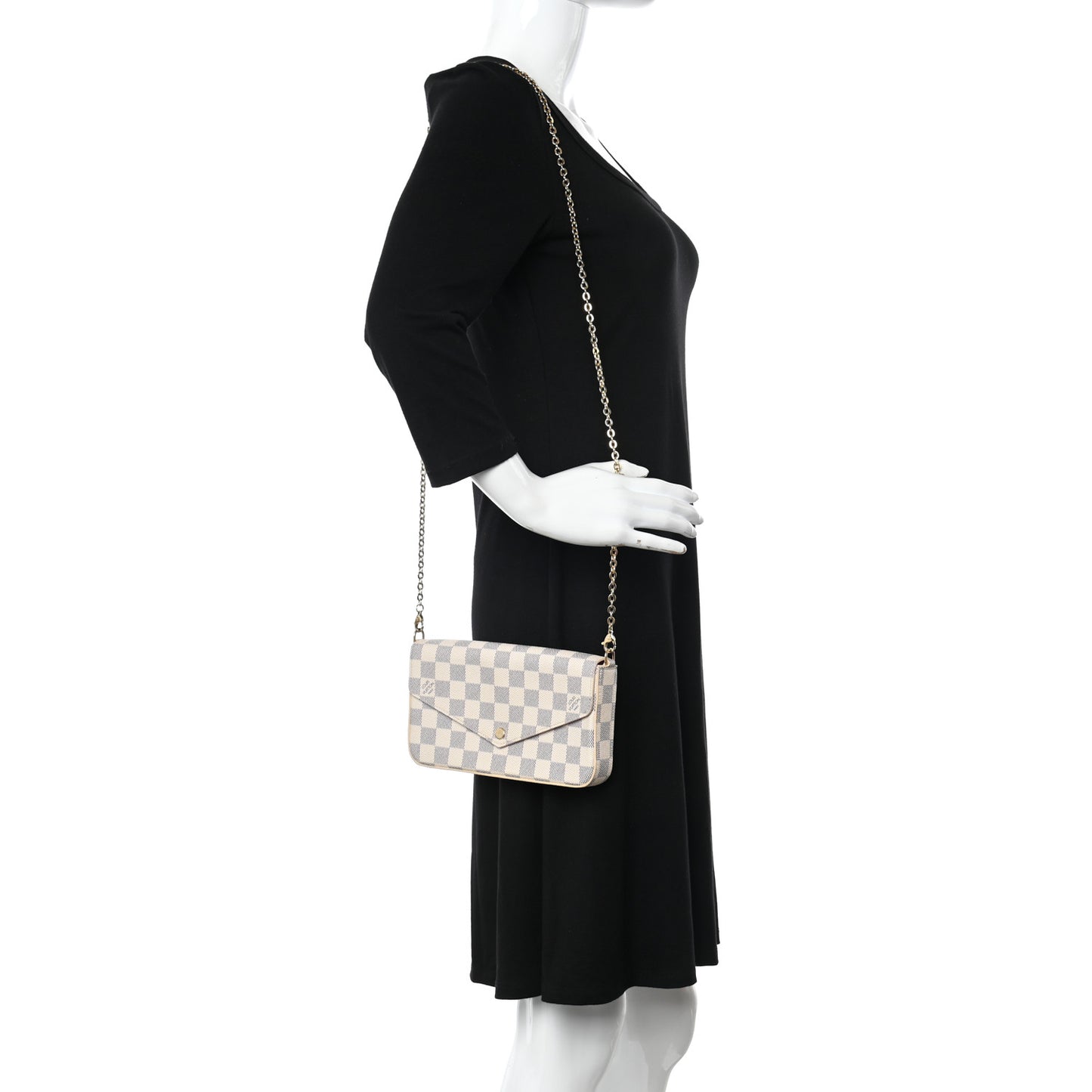 Damier Azur Pochette Felicie Chain Wallet Rose Ballerine