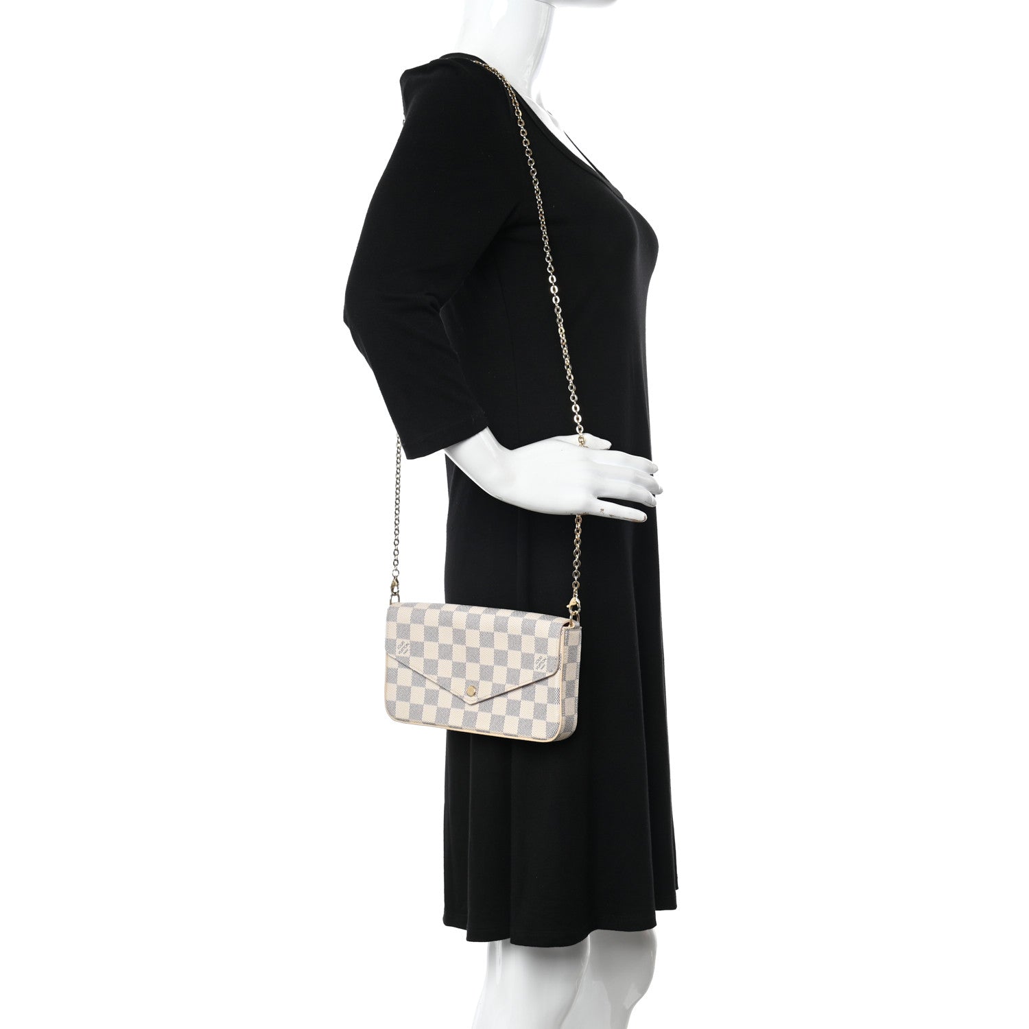 Louis Vuitton Damier Azur Pochette Felicie Chain Wallet Rose Ballerine 2 of 11