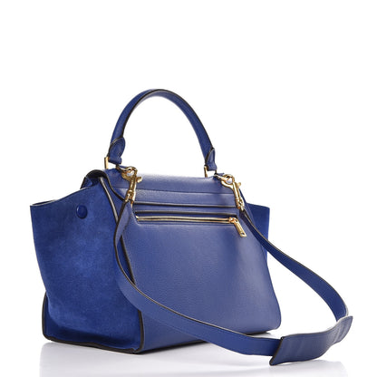 Celine Drummed Calfskin Suede Small Trapeze Indigo 3 of 8
