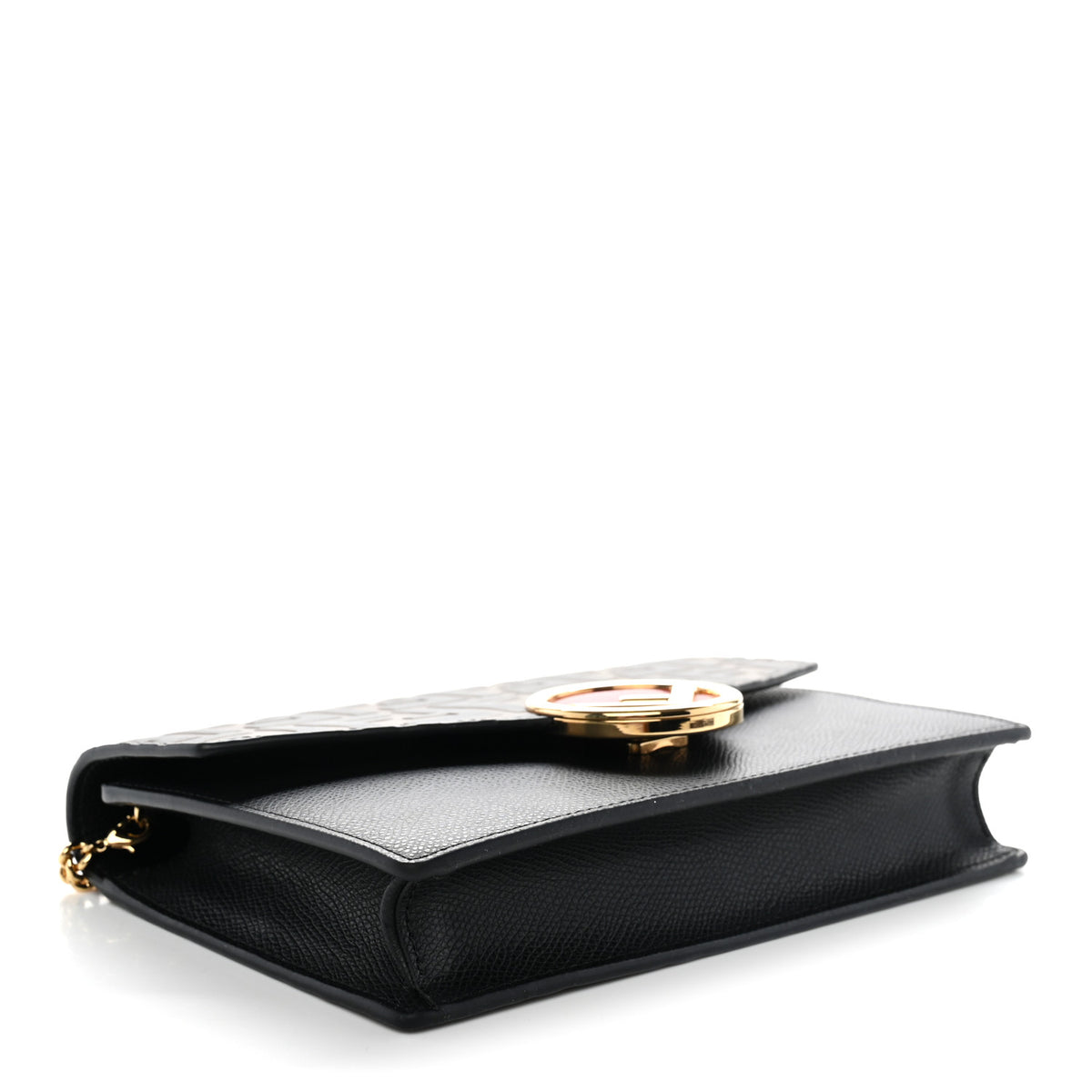 Vitello Cruise F is Fendi Bi-Color FF 1974 Embossed Medium Envelope Wallet On Chain Black Maya