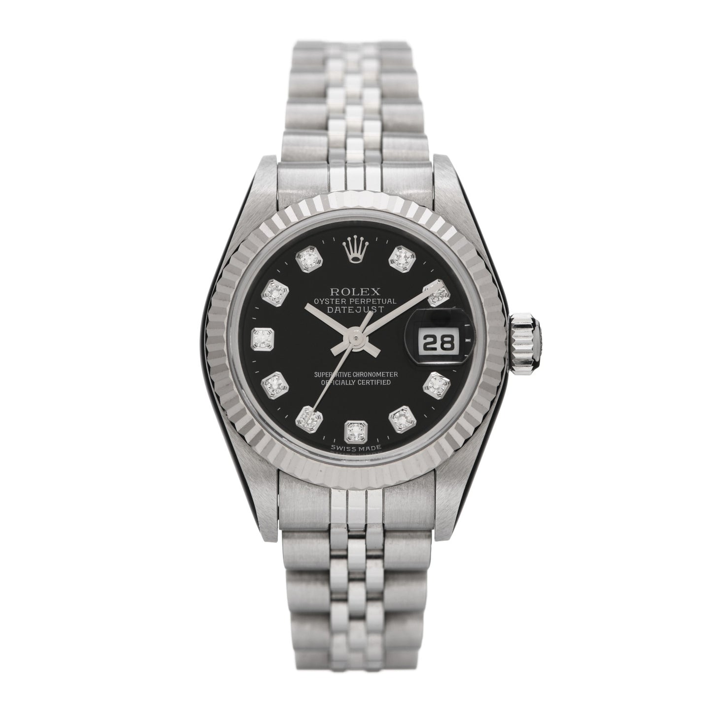 Stainless Steel 18K White Gold Diamond 26mm Oyster Perpetual Datejust Watch Black 79174