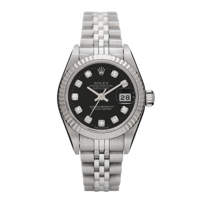 Rolex Stainless Steel 18K White Gold Diamond 26mm Oyster Perpetual Datejust Watch Black 79174 1 of 4