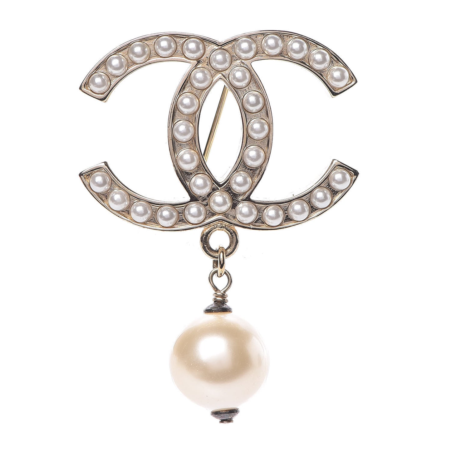 Pearl CC Drop Brooch Gold
