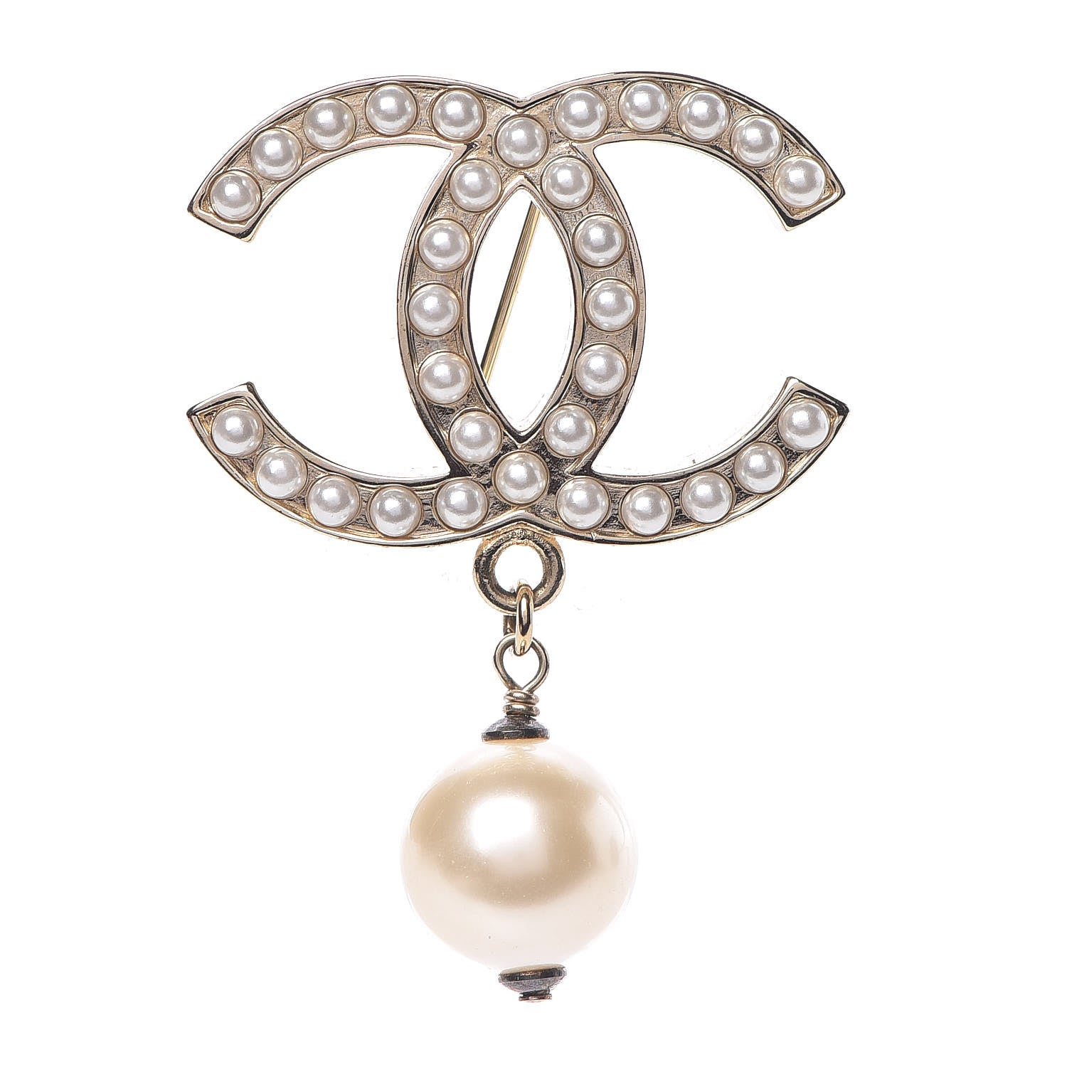 Chanel Pearl CC Drop Brooch Gold 1 of 4