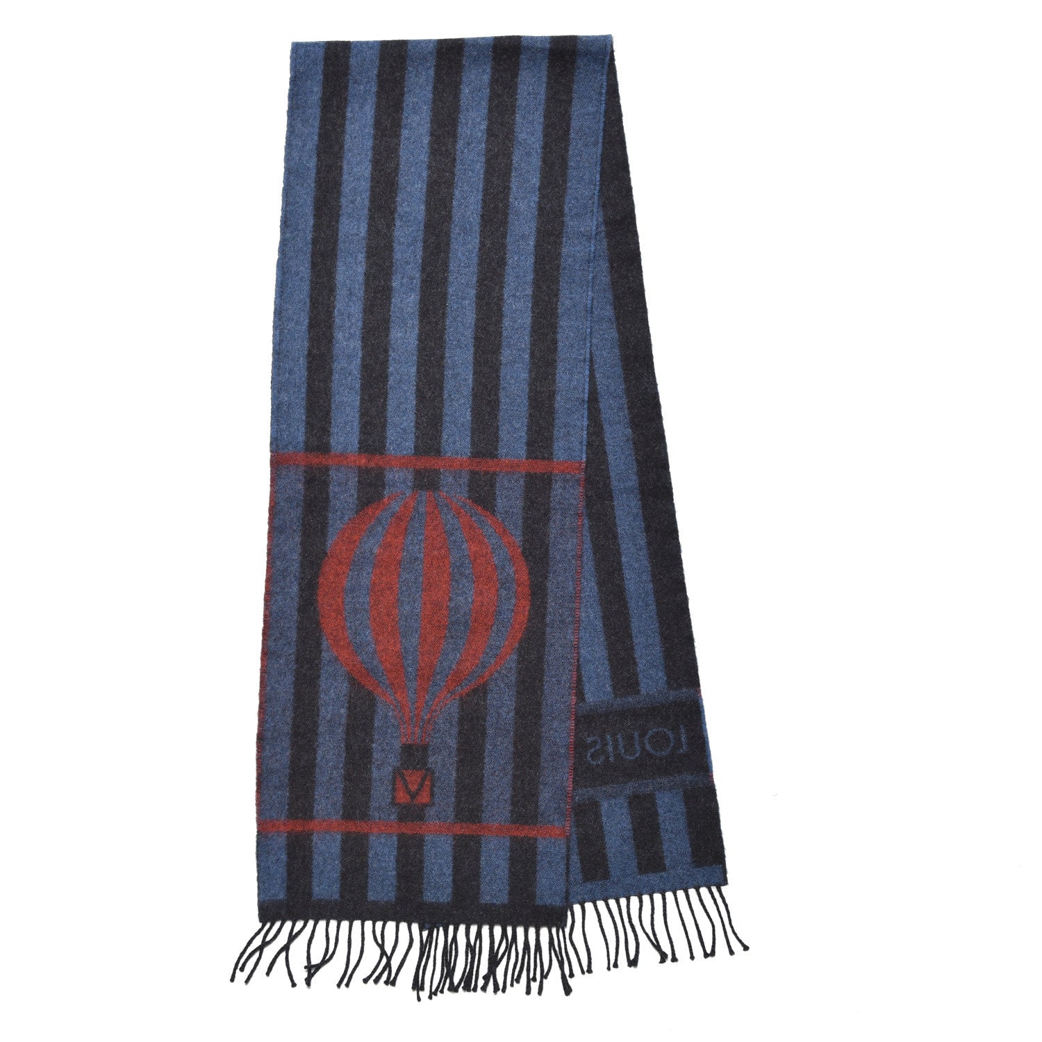 Louis Vuitton Wool Angora Stripe Muffler Hot Air Balloon Scarf Black Blue Red 4 of 6