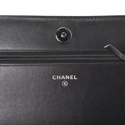 Chanel Calfskin Diagonal Chevron Quilted Tassel Wallet On Chain WOC Black 6 of 10
