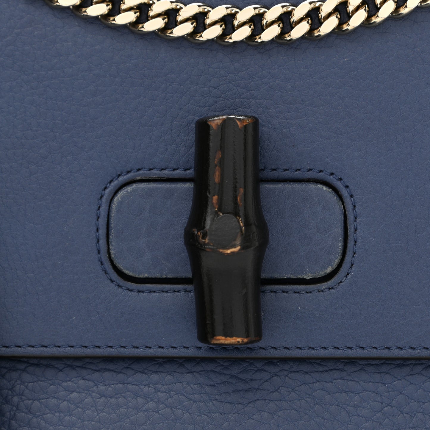Pebbled Calfskin Medium Miss Bamboo Shoulder Bag Navy