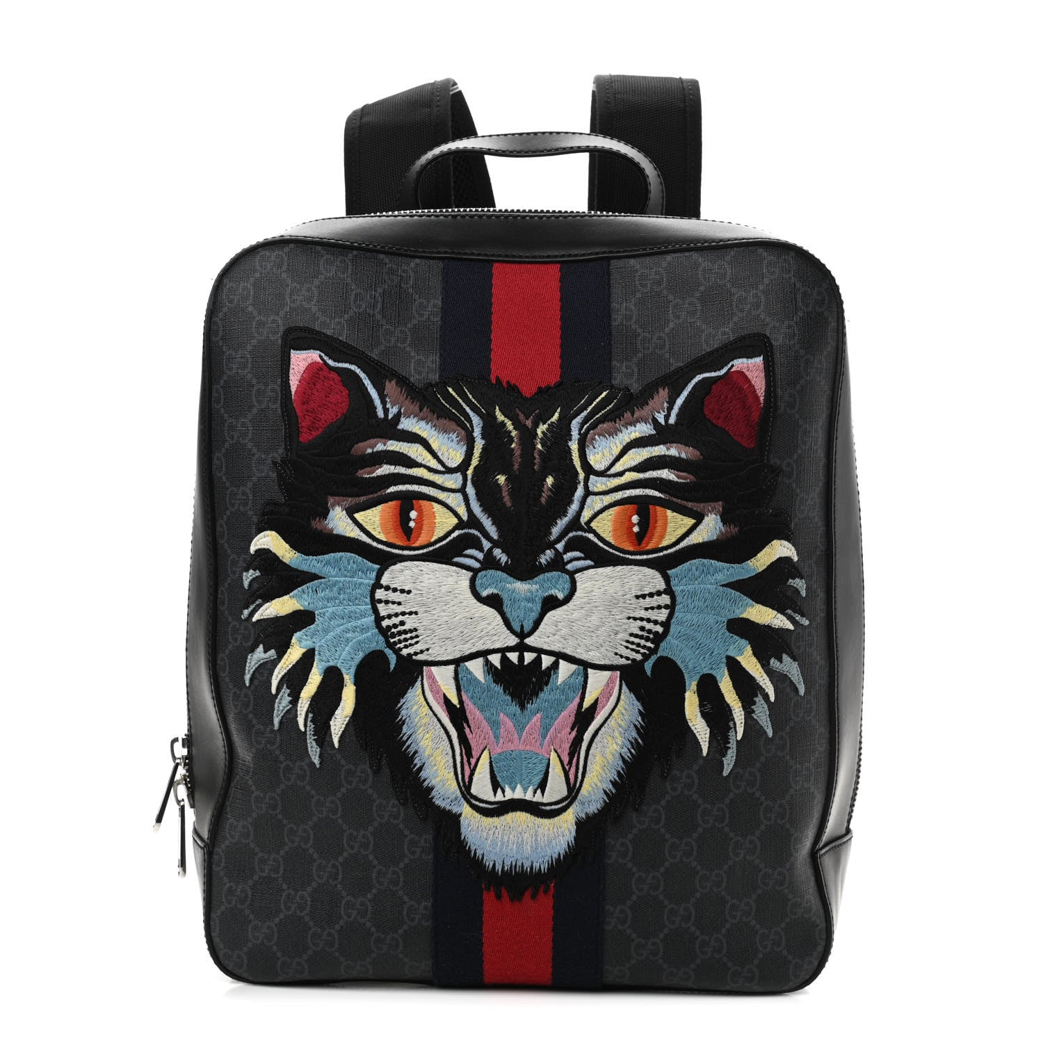 Gucci GG Supreme Monogram Angry Cat Web Tote Backpack Black Grey 1 of 10