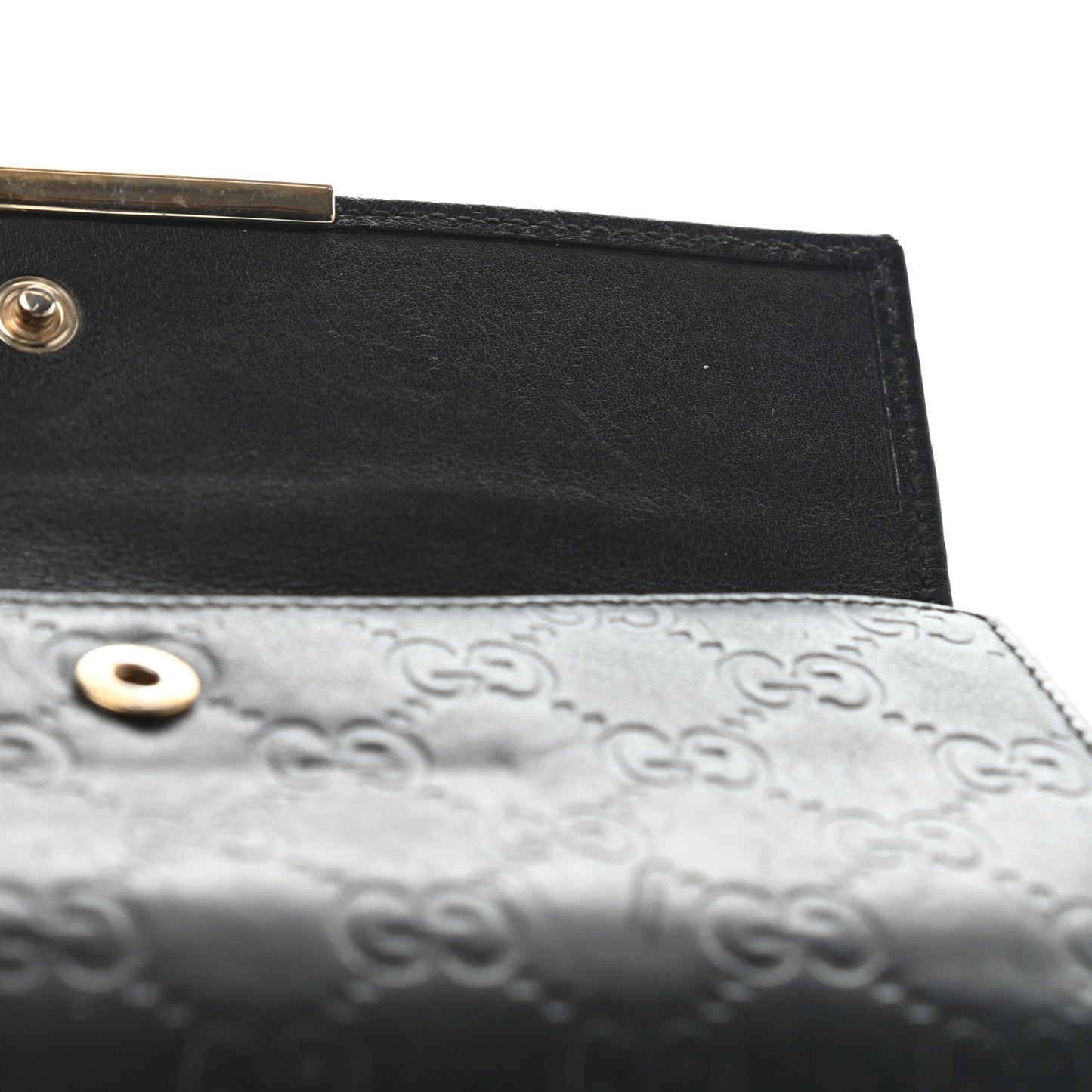 Guccissima Margaux Calfskin Metal Bar Continental Flap Wallet Black