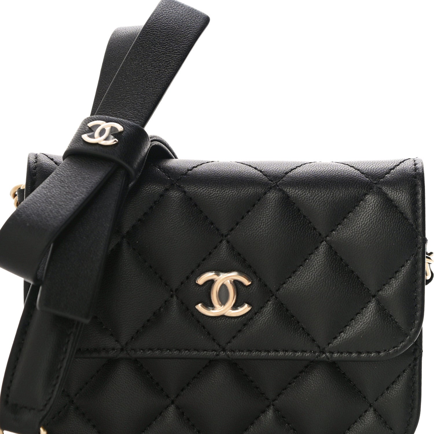 Chanel Lambskin Quilted Coco Bow Clutch With Chain Black 9 of 12