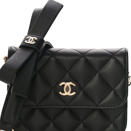 Chanel Lambskin Quilted Coco Bow Clutch With Chain Black 9 of 12