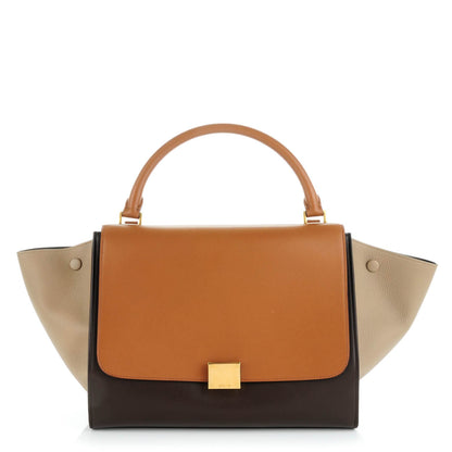 Celine Satin Baby Grained Calfskin Medium Tri-Color Trapeze Tan 1 of 7