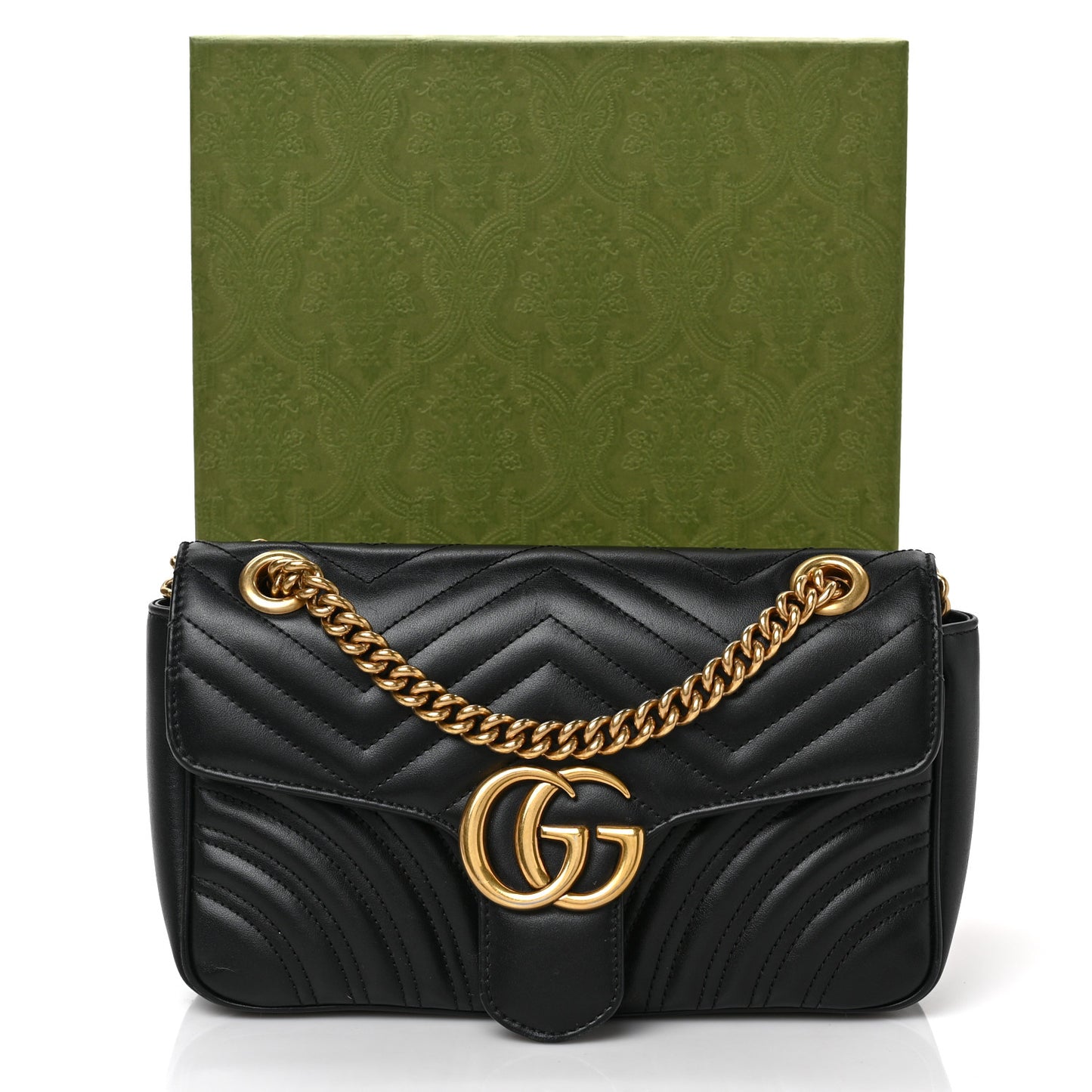 Calfskin Matelasse Small GG Marmont Shoulder Bag Black