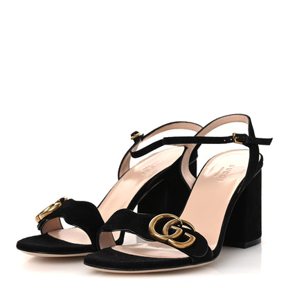 Gucci Kid Scamosciato GG Marmont Ankle Wrap 75mm Sandals 37 Black 4 of 9