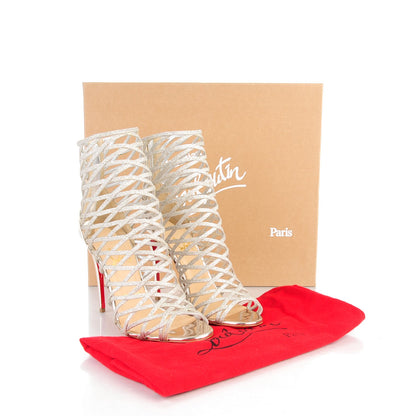 Christian Louboutin Glitter Mini Specchio Mille Cinque 100 Ankle Boots 38 Ivory Havana Beige 8 of 8