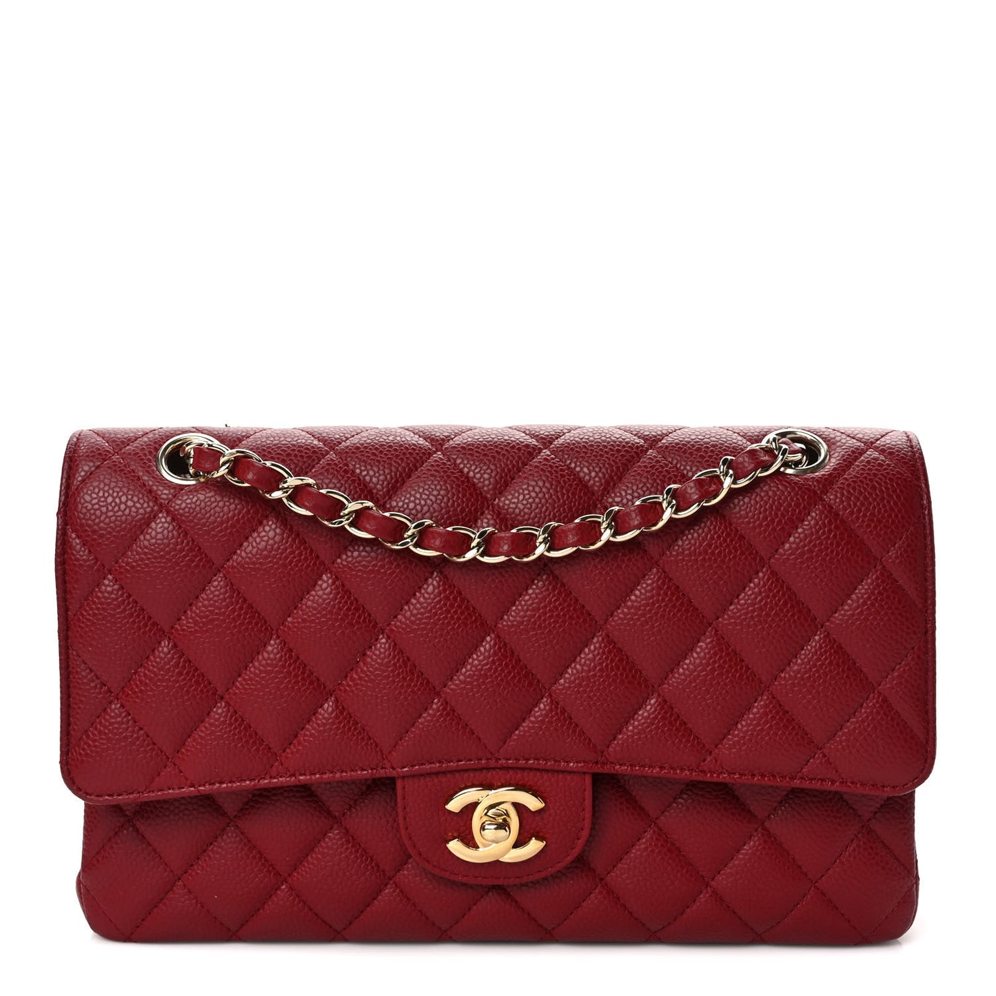 Caviar Quilted Medium Double Flap Dark Red