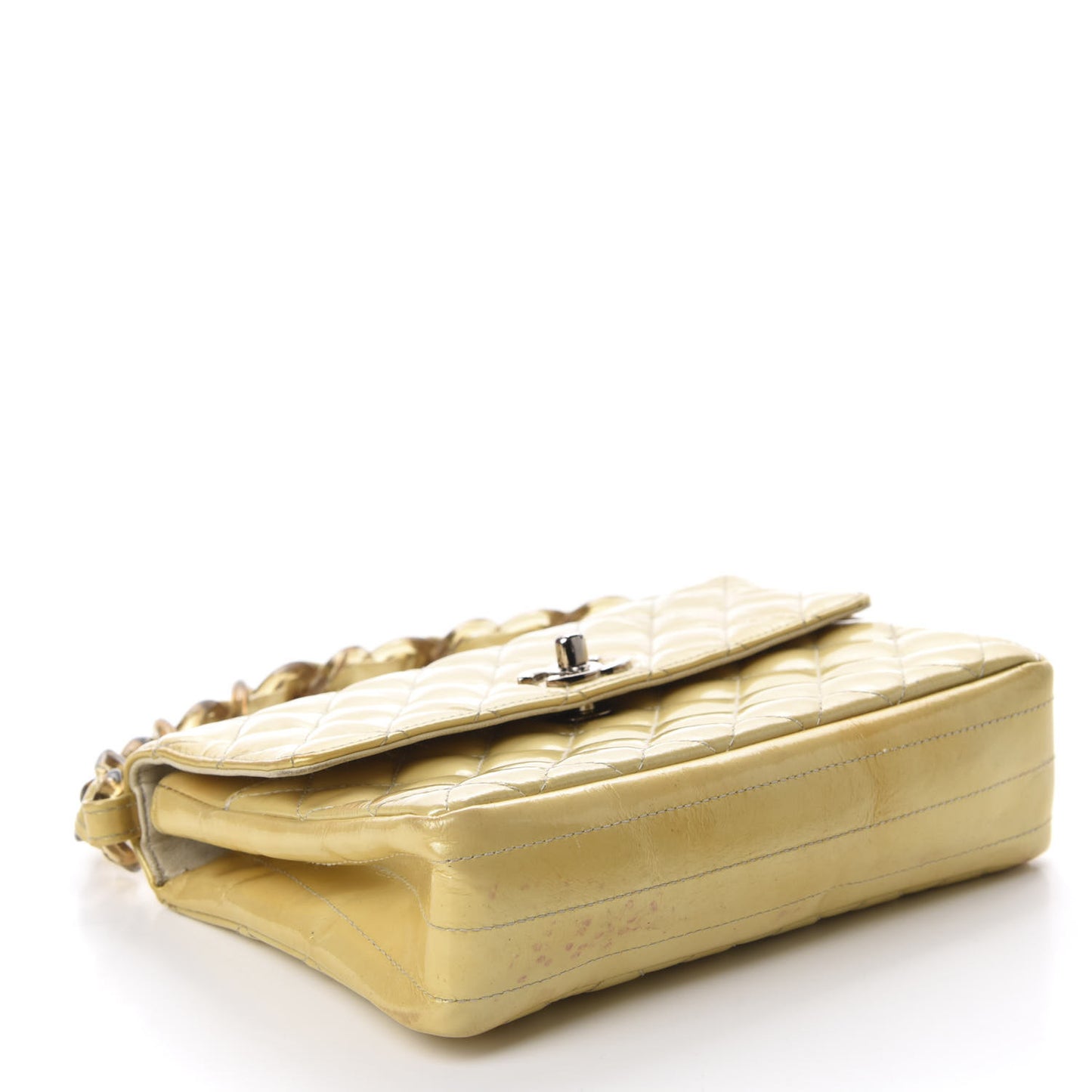 Patent Quilted Small Flap Beige