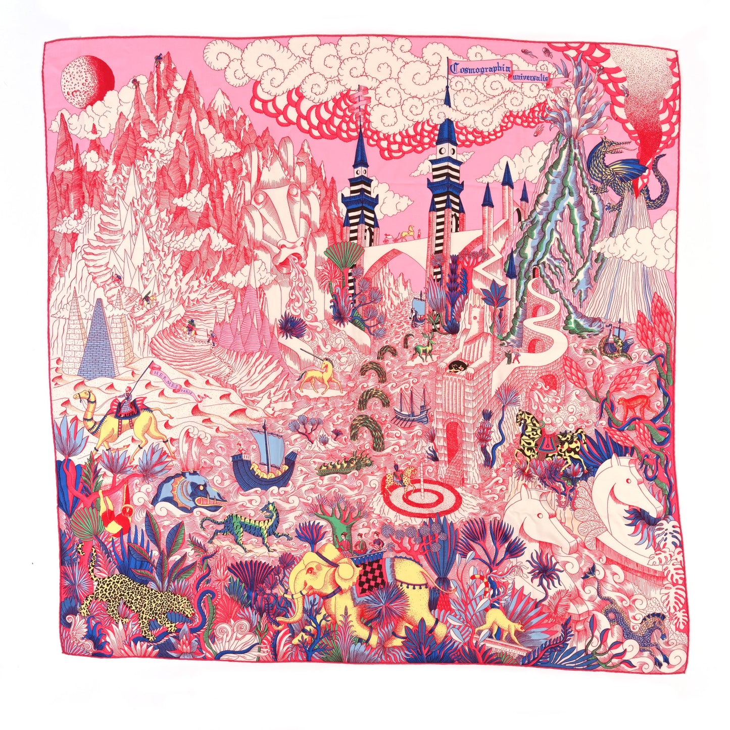 Cashmere Silk Cosmographia Universalis Shawl 140 Rose White Bleu