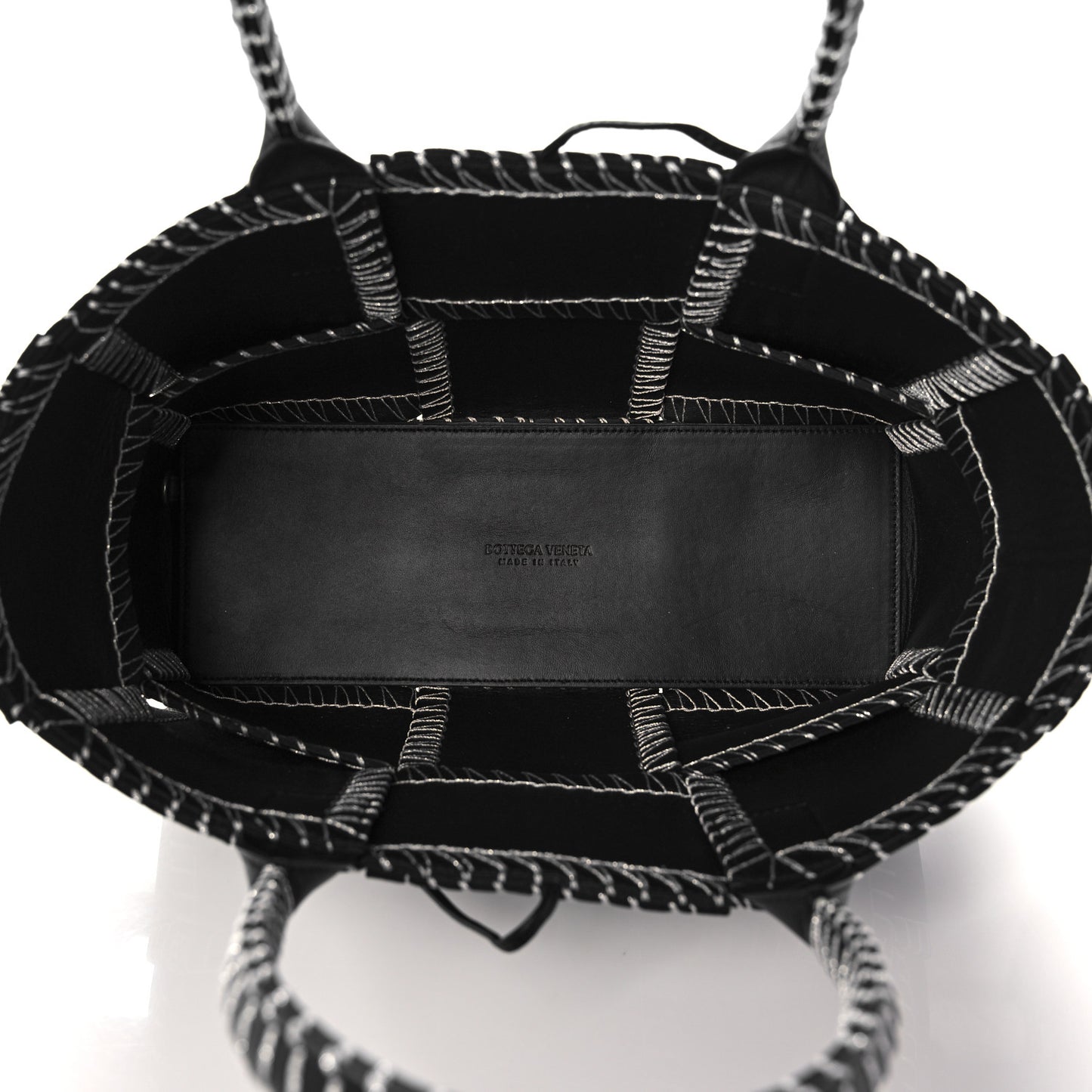Nappa Maxi Intrecciato Overlock Stitched Small Arco Tote Black Silver