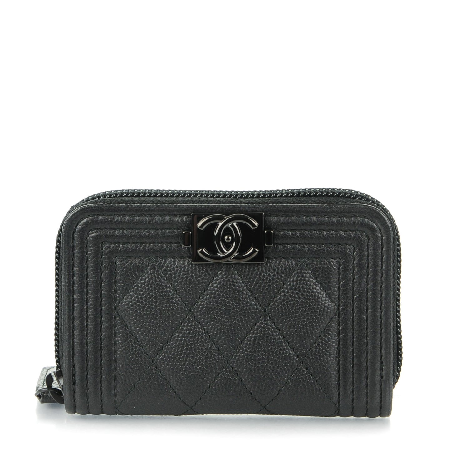 Caviar Quilted Boy Zip Around Coin Purse Wallet So Black