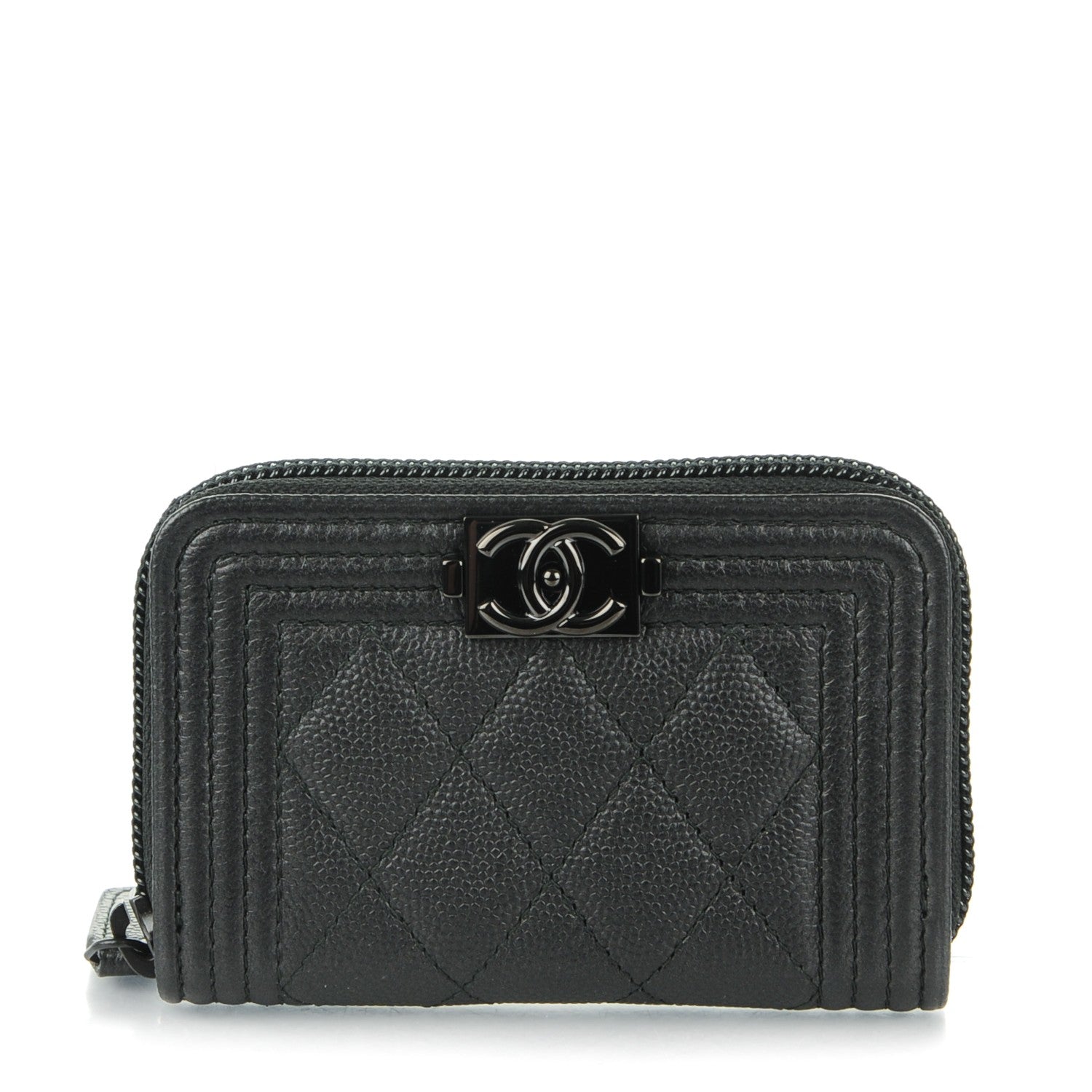 Chanel Caviar Quilted Boy Zip Around Coin Purse Wallet So Black 1 of 7