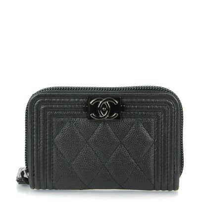 Chanel Caviar Quilted Boy Zip Around Coin Purse Wallet So Black 1 of 7