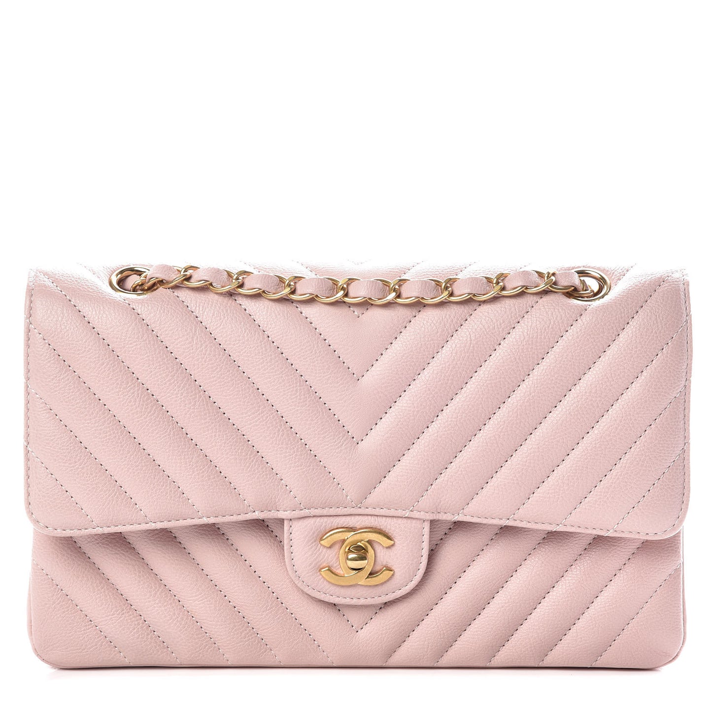 Caviar Chevron Quilted Medium Double Flap Light Pink