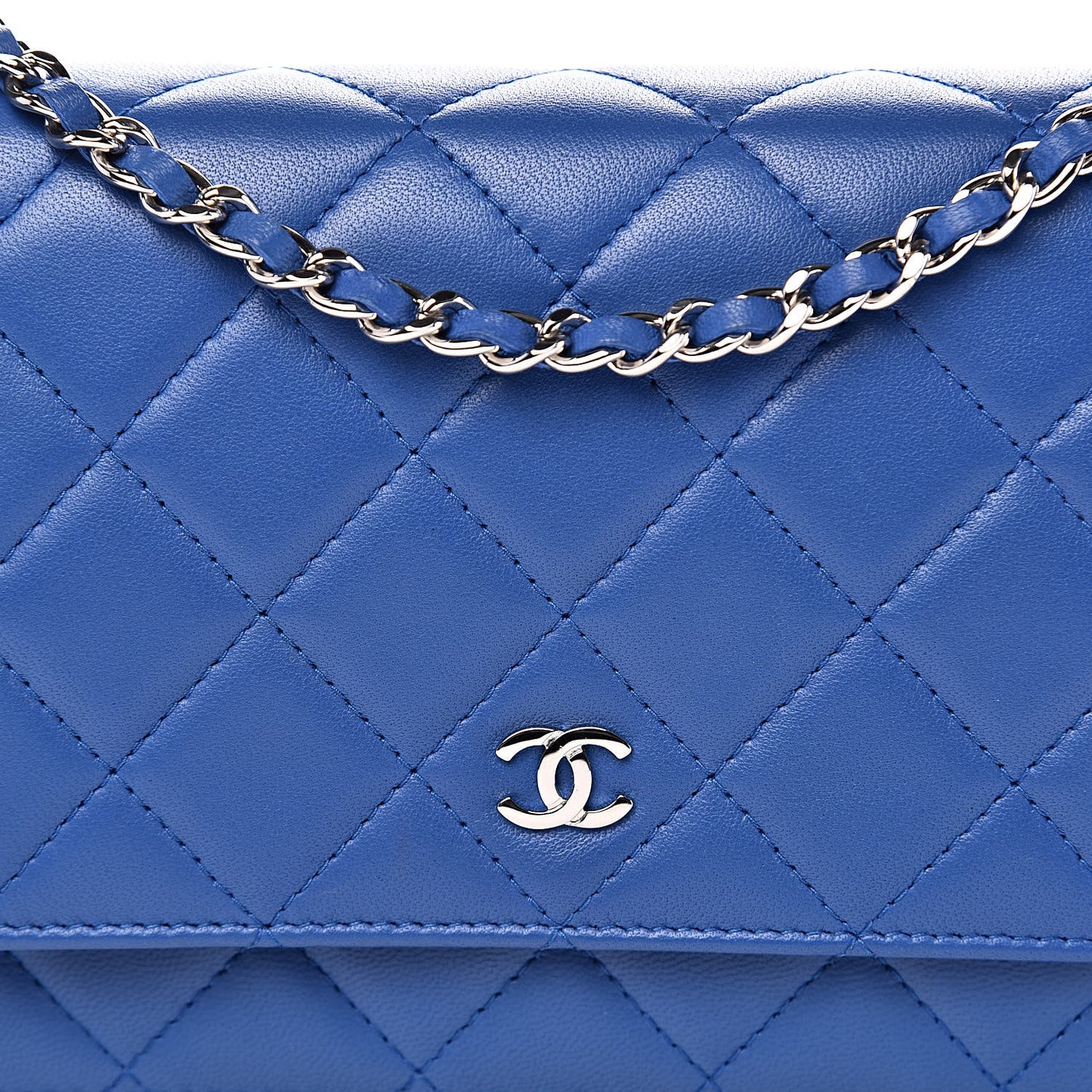 Lambskin Quilted Wallet On Chain WOC Bright Blue