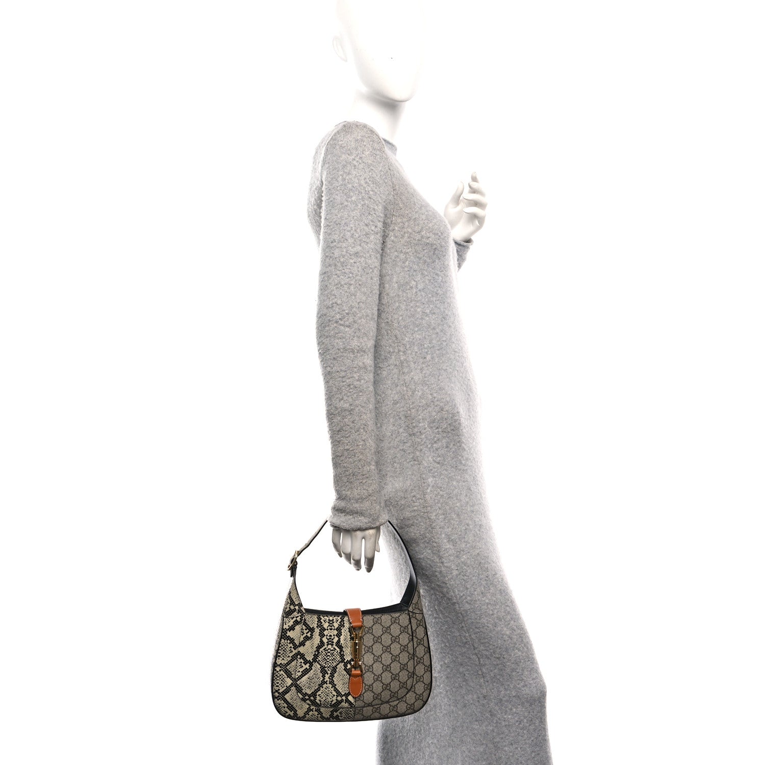 Gucci GG Supreme Monogram Snakeskin Small Jackie 1961 Hobo Beige Ebony 2 of 10