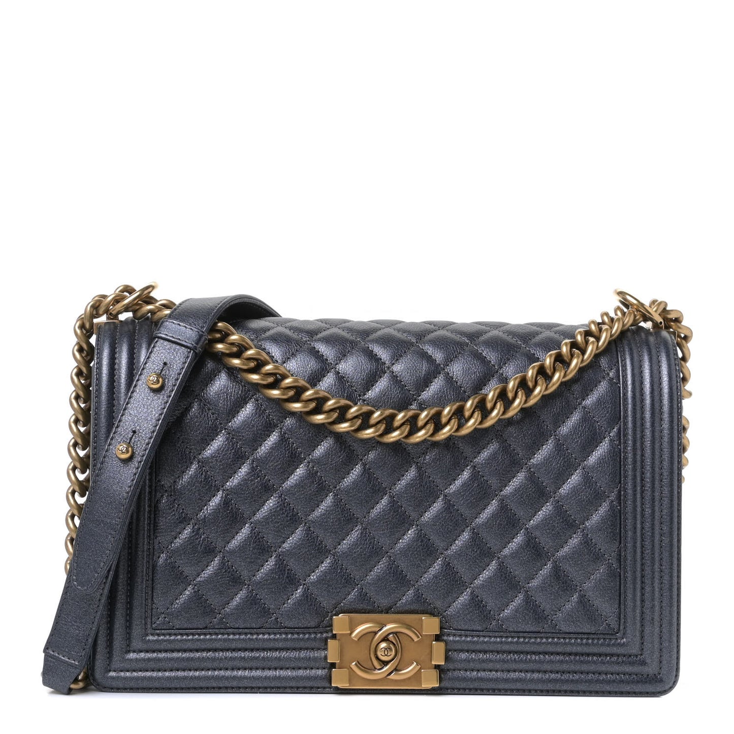 Metallic Calfskin Quilted New Medium Boy Flap Charcoal