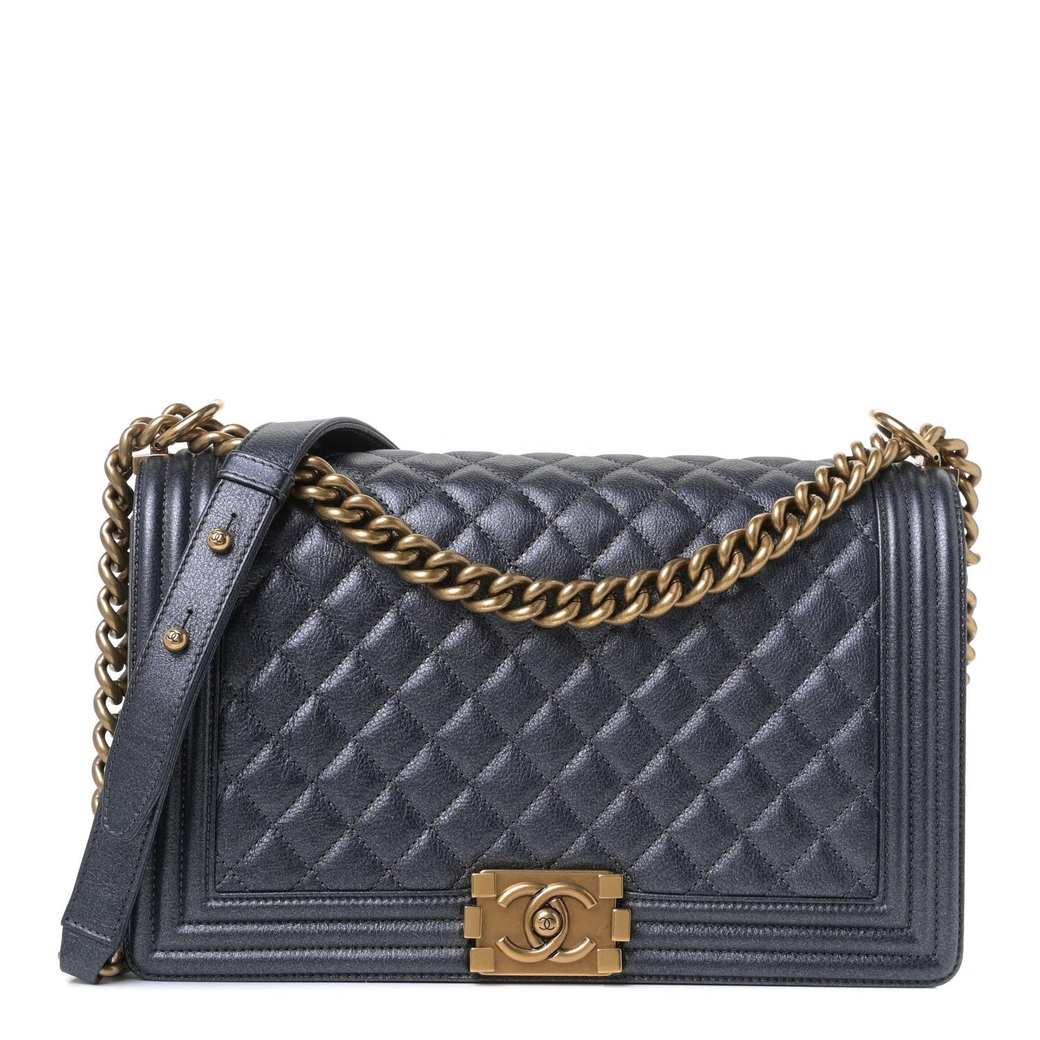 Chanel Metallic Calfskin Quilted New Medium Boy Flap Charcoal 1 of 4