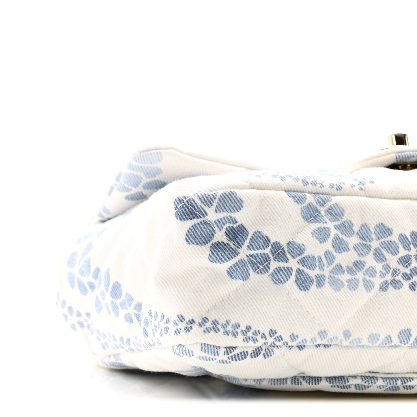 Printed Denim Coco Beach Quilted Small Single Flap Light Blue White