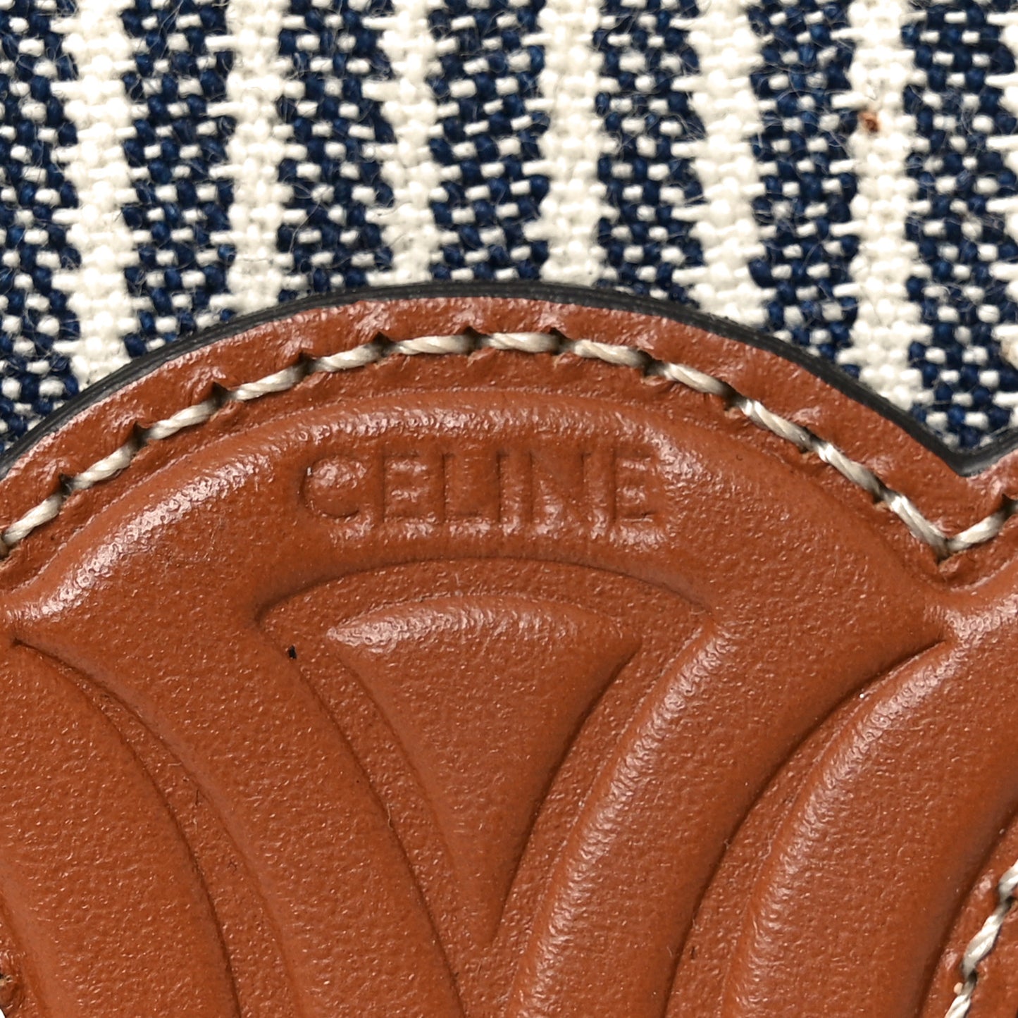 Canvas Calfskin Striped Triomphe Clutch On Chain Navy Blue Tan