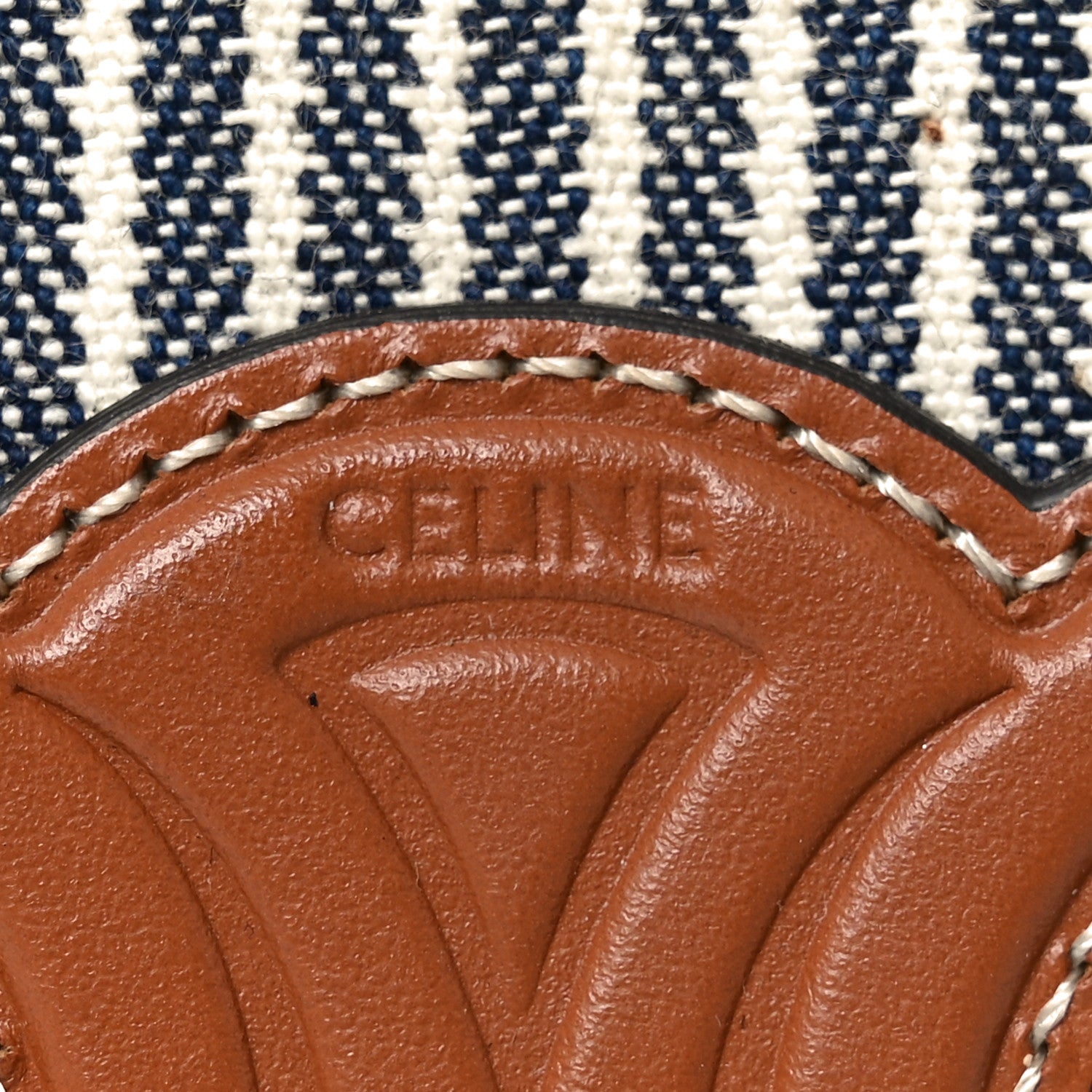 Celine Canvas Calfskin Striped Triomphe Clutch On Chain Navy Blue Tan 6 of 9