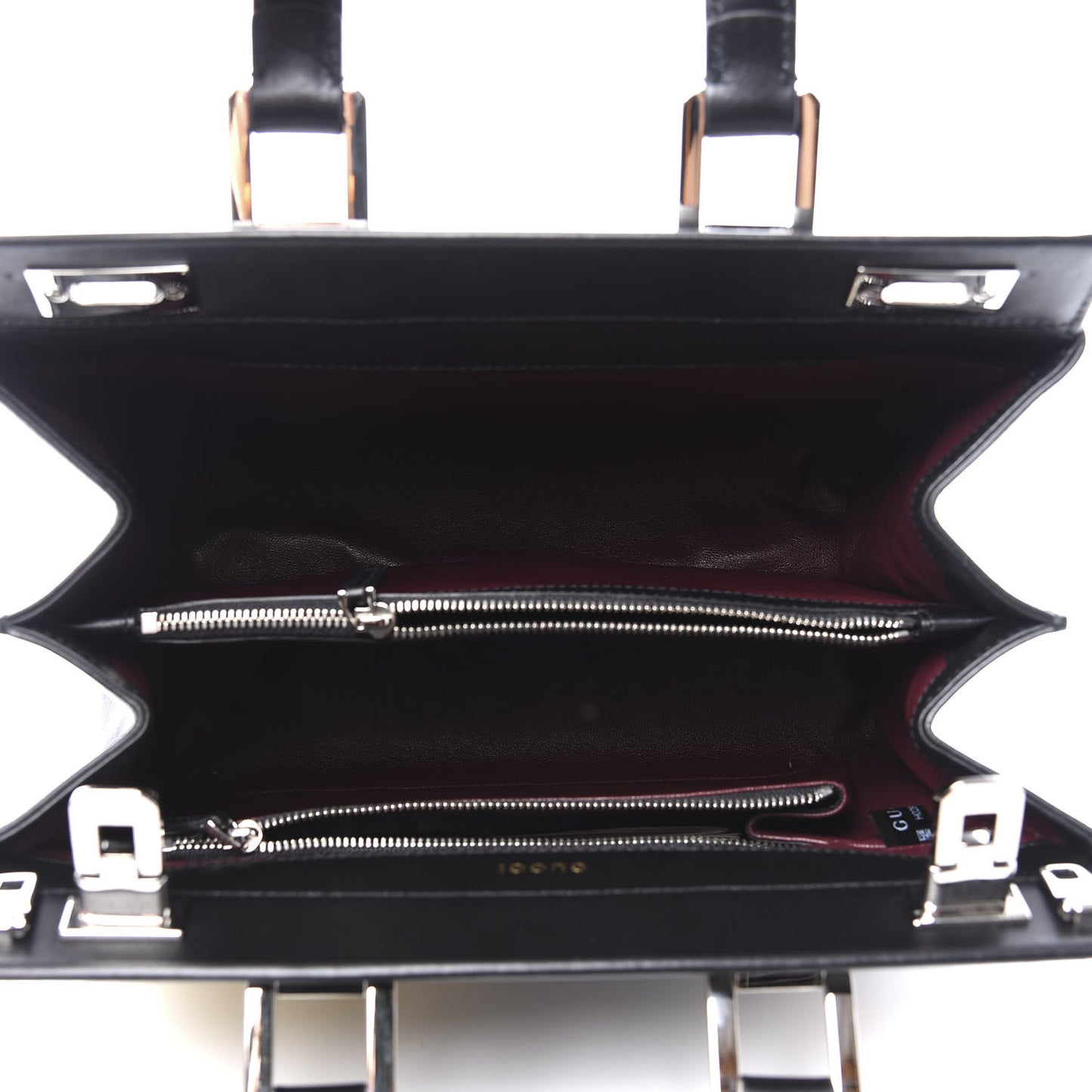 Smooth Calfskin Diagonal Striped Small Zumi Top Handle Bag Black Beige