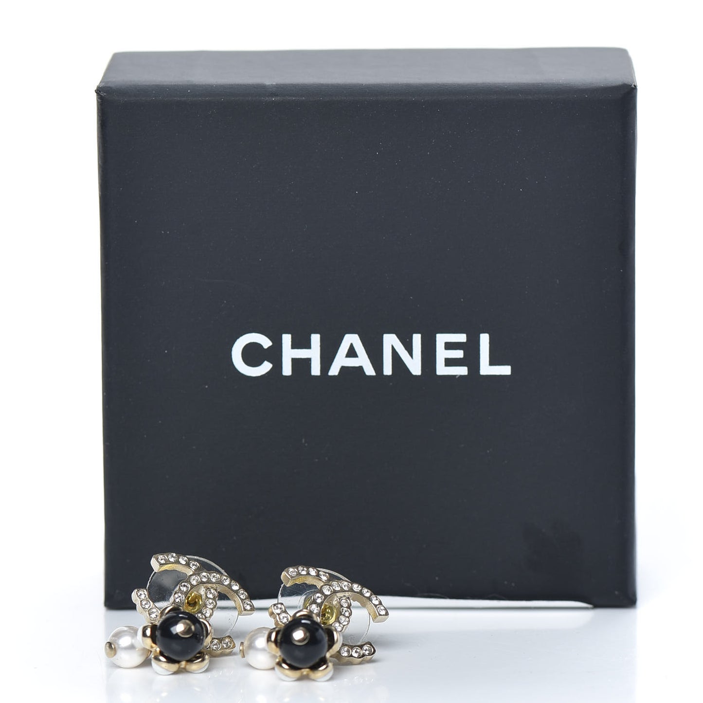 Crystal Bead Pearl CC Drop Earrings Gold White Black