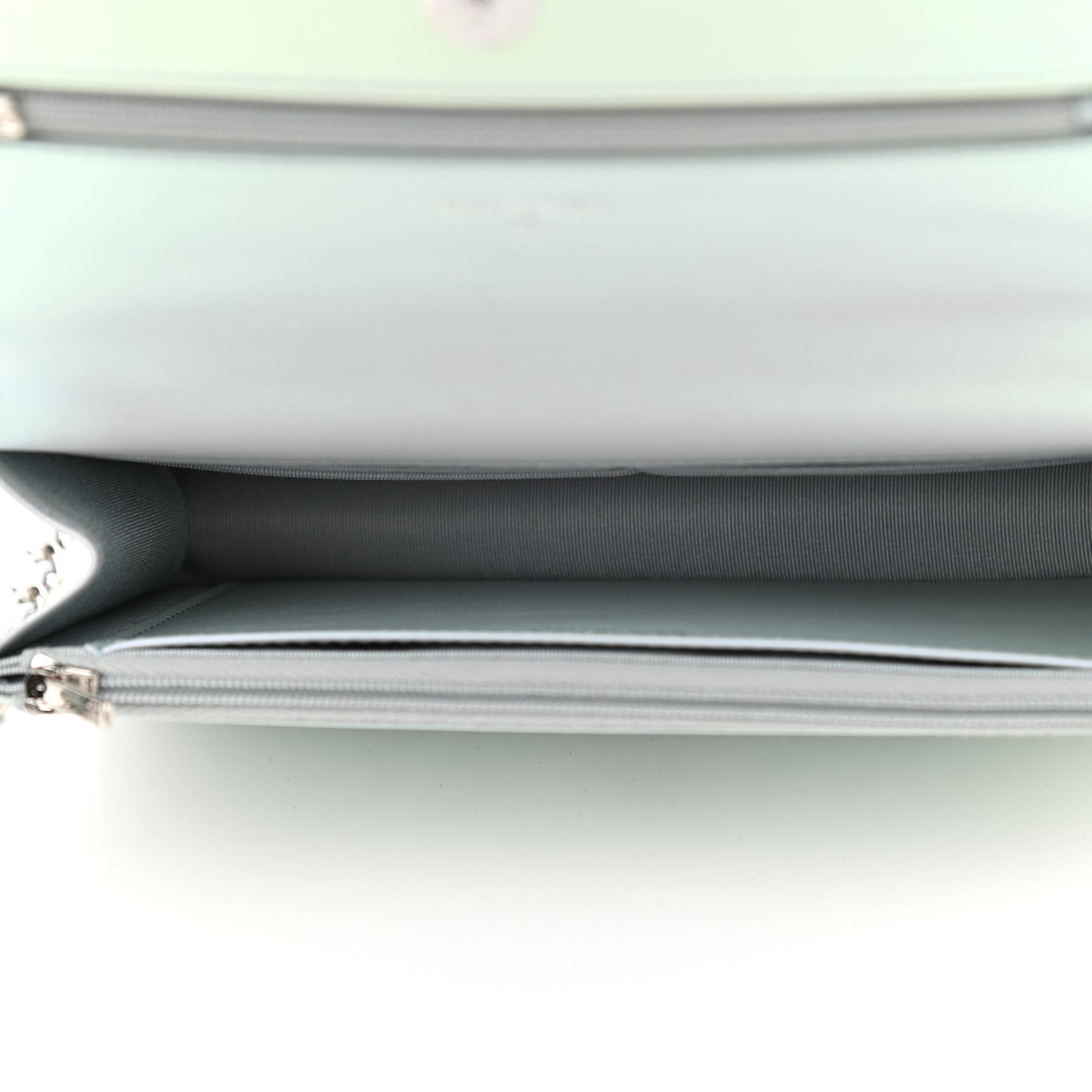 Iridescent Calfskin Quilted Wallet On Chain WOC Light Blue
