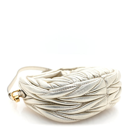 Miu Miu Metallic Nappa Matelasse Micro Wander Hobo Pirite Pirite 3 of 8