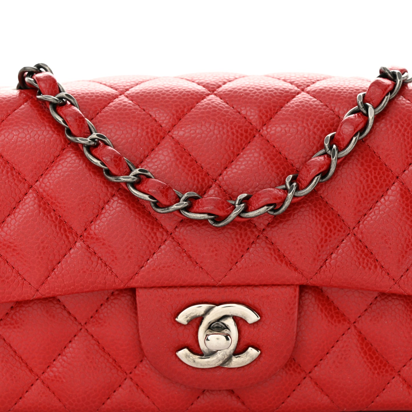 Caviar Quilted Mini Rectangular Flap Red