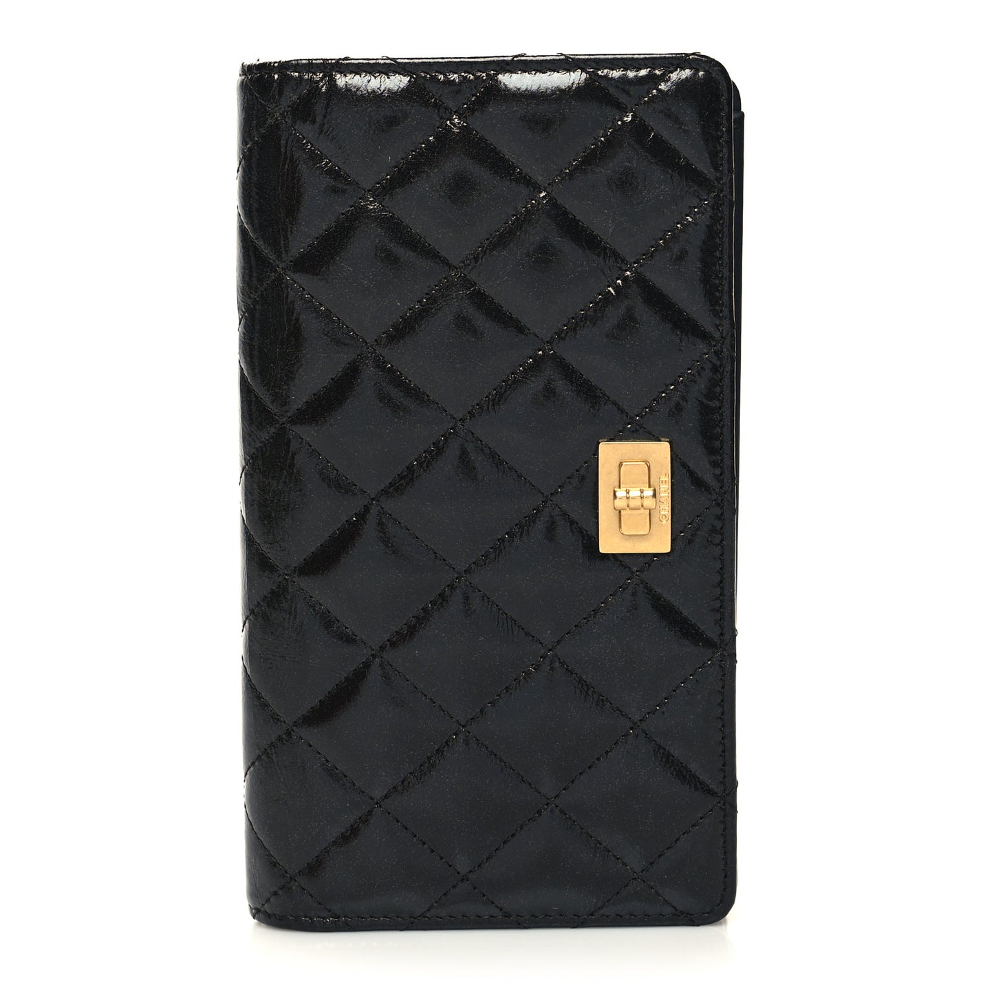 Patent Crumpled Calfskin Quilted Reissue 2.55 Yen Wallet Black