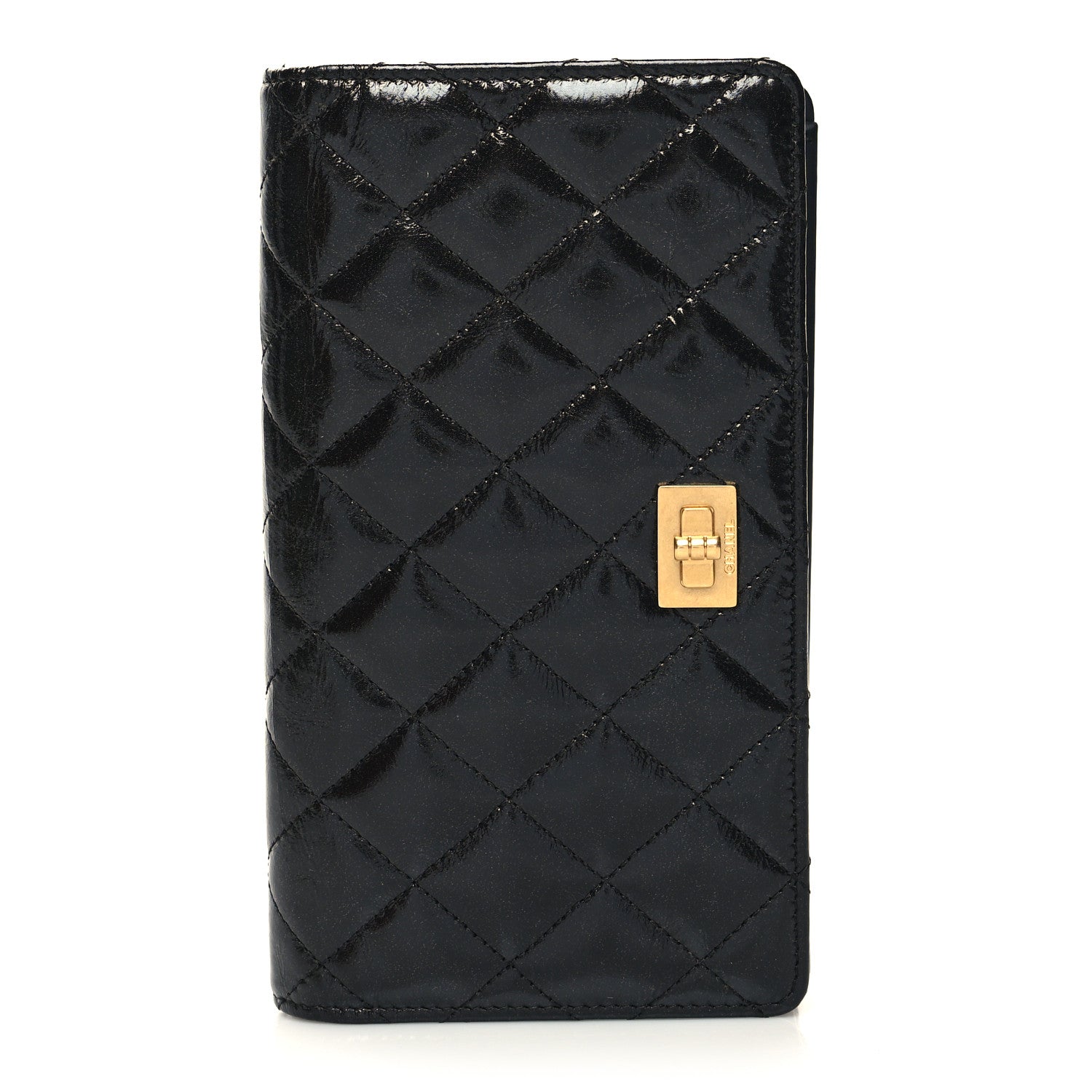 Chanel Patent Crumpled Calfskin Quilted Reissue 2.55 Yen Wallet Black 1 of 10