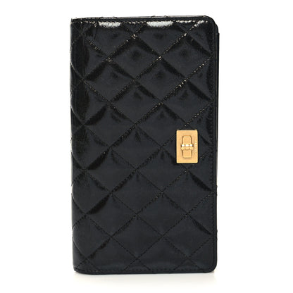 Chanel Patent Crumpled Calfskin Quilted Reissue 2.55 Yen Wallet Black 1 of 10