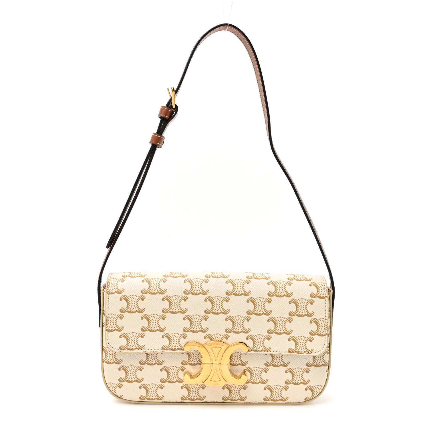 Celine Canvas Calfskin Triomphe Shoulder Bag White 1 of 11