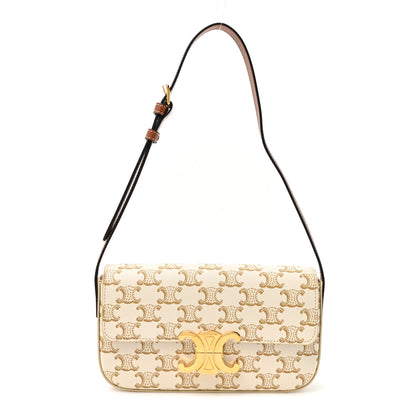 Celine Canvas Calfskin Triomphe Shoulder Bag White 1 of 11